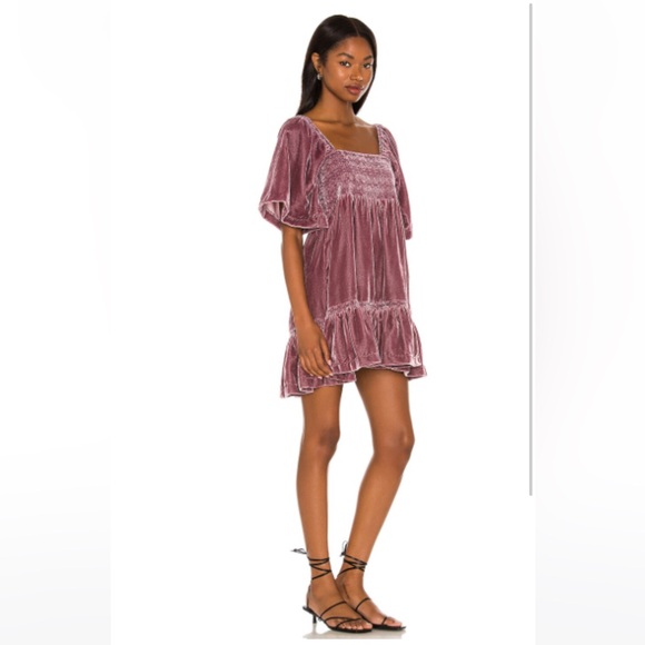 Free People Easy To Love Mini Dress in Currant Medium Embroidered Smocked - Picture 2 of 6